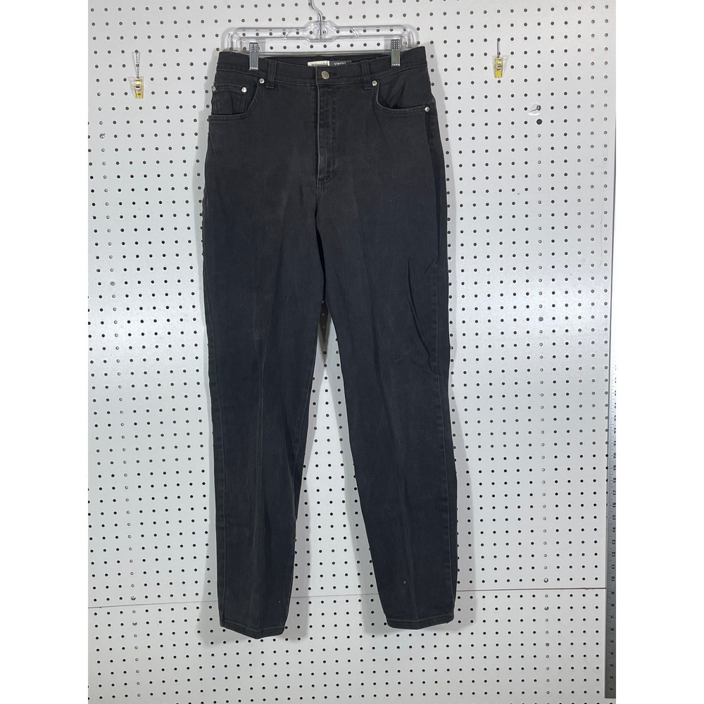 St. Johns Bay Womens Black Stretch Tapered Leg Jeans Size 12T Tall High Rise